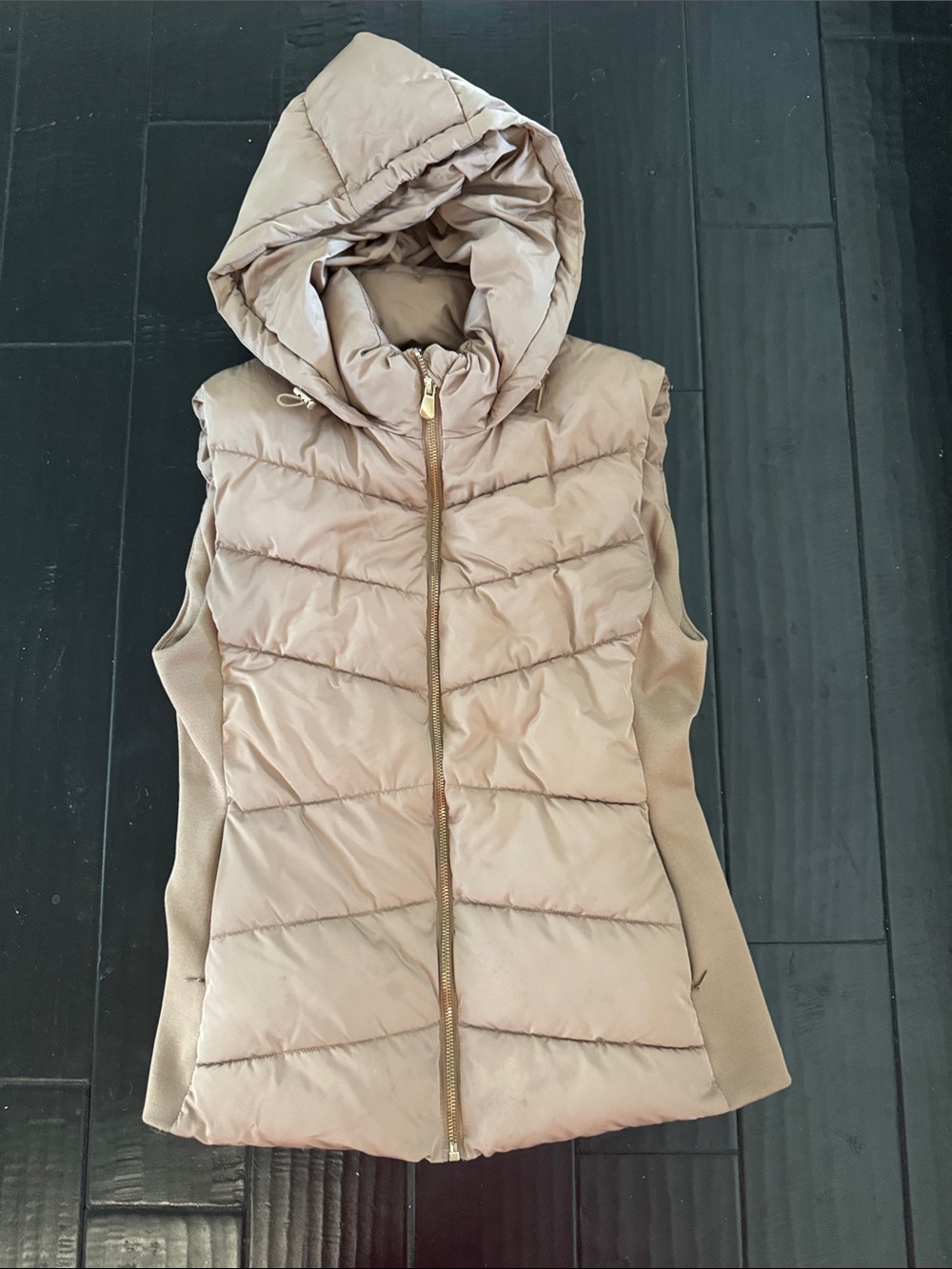 Zara Hooded Quilted Puffer Vest - Beige